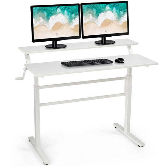 Standing Desk Crank Adjustable Sit to Stand Workstation -White