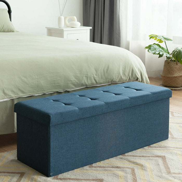 Fabric Folding Storage with Divider Bed End Bench-Navy