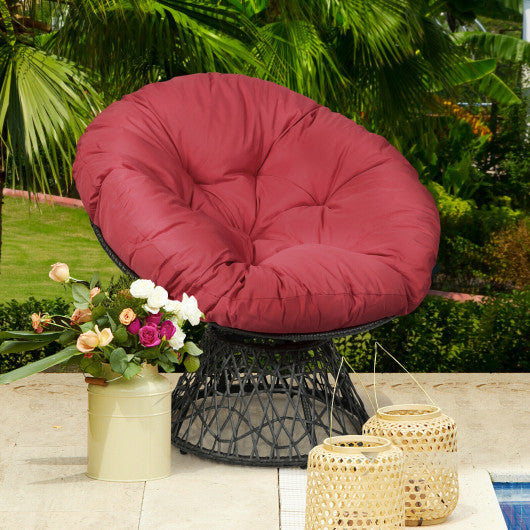 Rattan Papasan Chair Ergonomic 360-degree Swivel Soft Cushion Garden-Burgundy