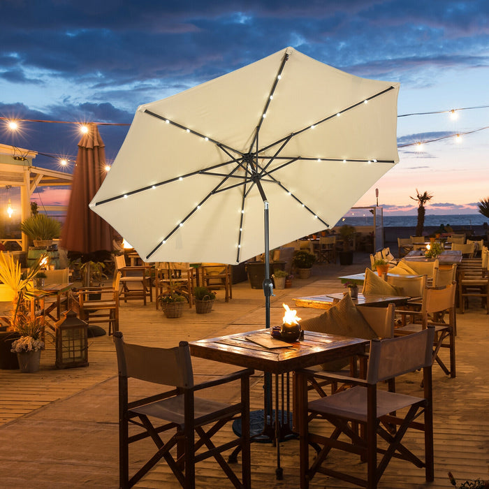 10' Solar LED Lighted Patio Market Umbrella Shade Tilt Adjustment Crank-Beige