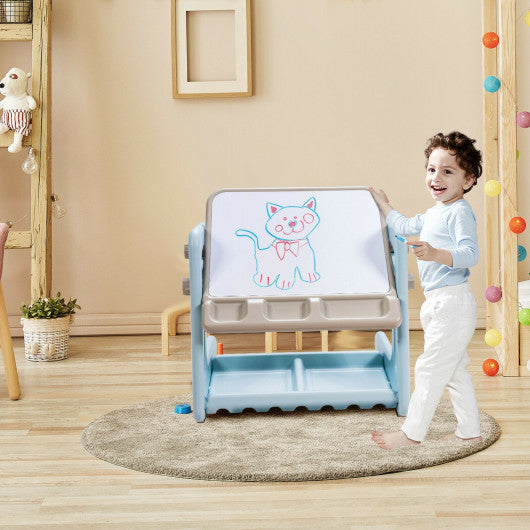 2 in 1 Kids Easel Table and Chair Set  with Adjustable Art Painting Board-Blue