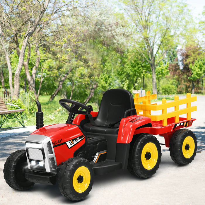 12V Ride on Tractor with 3-Gear-Shift Ground Loader for Kids 3+ Years Old-Red