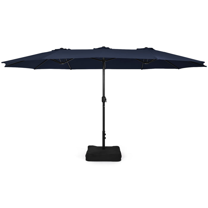 15 Feet Double-Sided Twin Patio Umbrella with Crank and Base-Navy