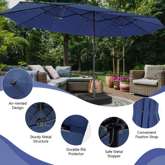 15 Feet Double-Sided Patio Umbrella with 48 LED Lights-Navy