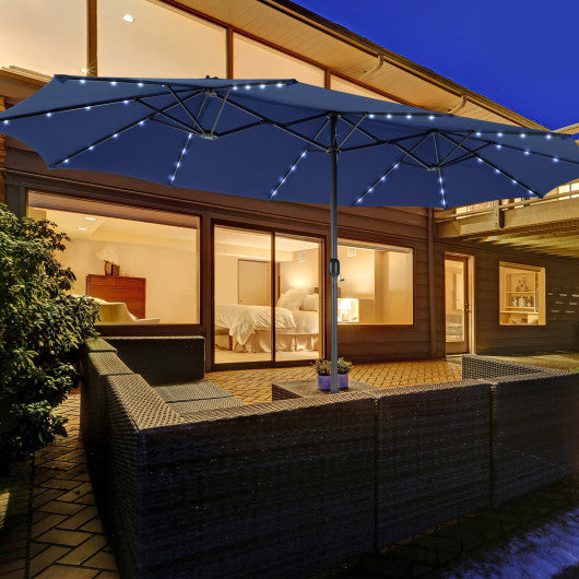 15 Feet Double-Sided Patio Umbrella with 48 LED Lights-Navy