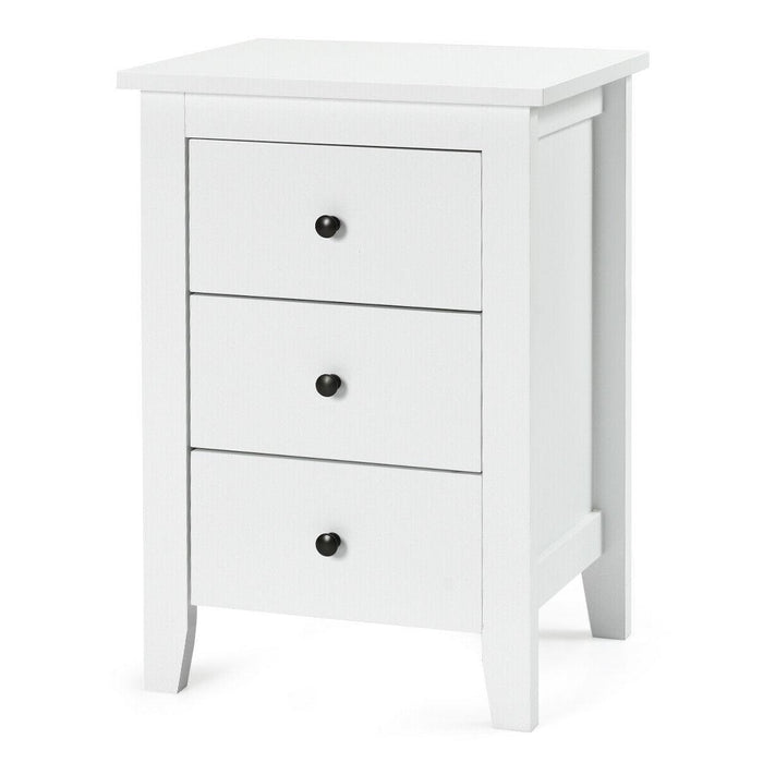 Nightstand End Beside Table Drawers Modern Storage Bedroom Furniture-White