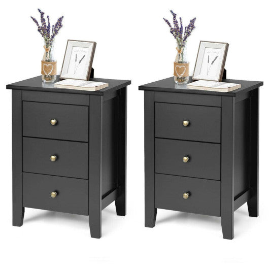 2 pcs Nightstand End Beside Table Drawers-Black