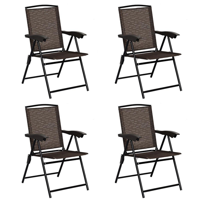 4 Pieces Folding Dining Chairs with Steel Armrests and Sling Back