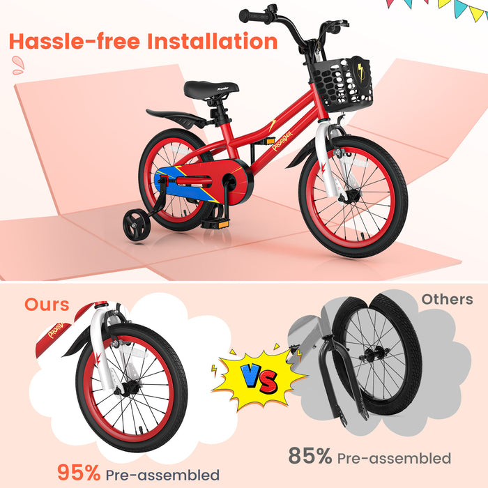 16 Inch Kids Bike with Removable Training Wheels-Red