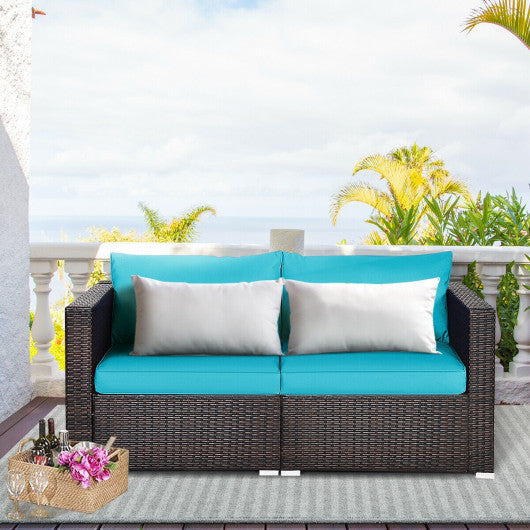 2PCS Patio Rattan Sectional Conversation Sofa Set-Blue