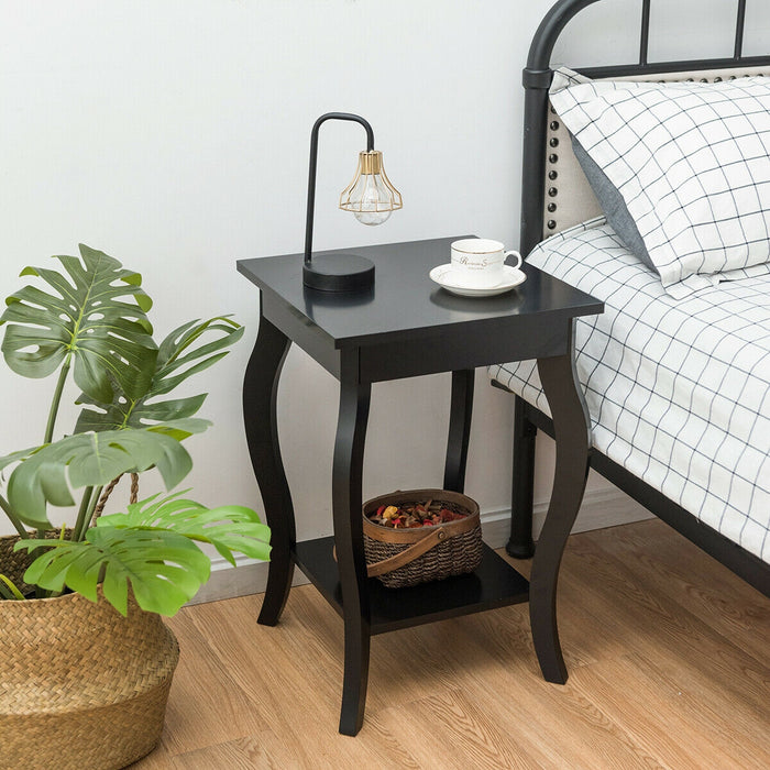 Set of 2 Side Table End Table Night Stand with Shelf-Black