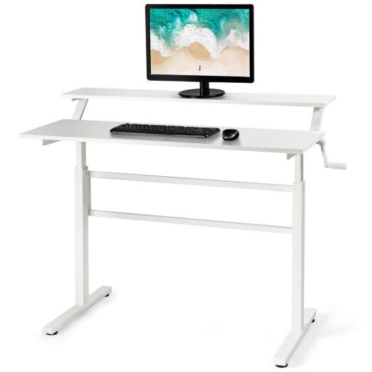 Standing Desk Crank Adjustable Sit to Stand Workstation -White