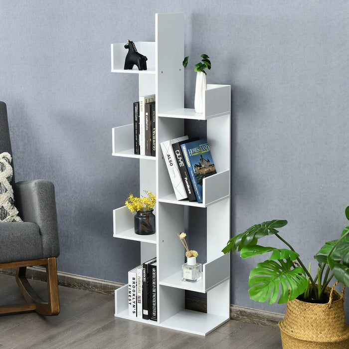 8-Tier Bookshelf Bookcase with 8 Open Compartments Space-Saving Storage Rack -White