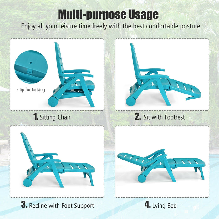 5 Position Adjustable Folding Lounger Chaise Chair-Turquoise