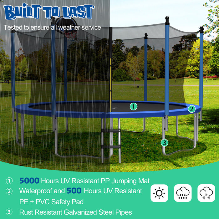 12/14/15/16 Feet Outdoor Recreational Trampoline with Ladder and Enclosure Net-16 ft