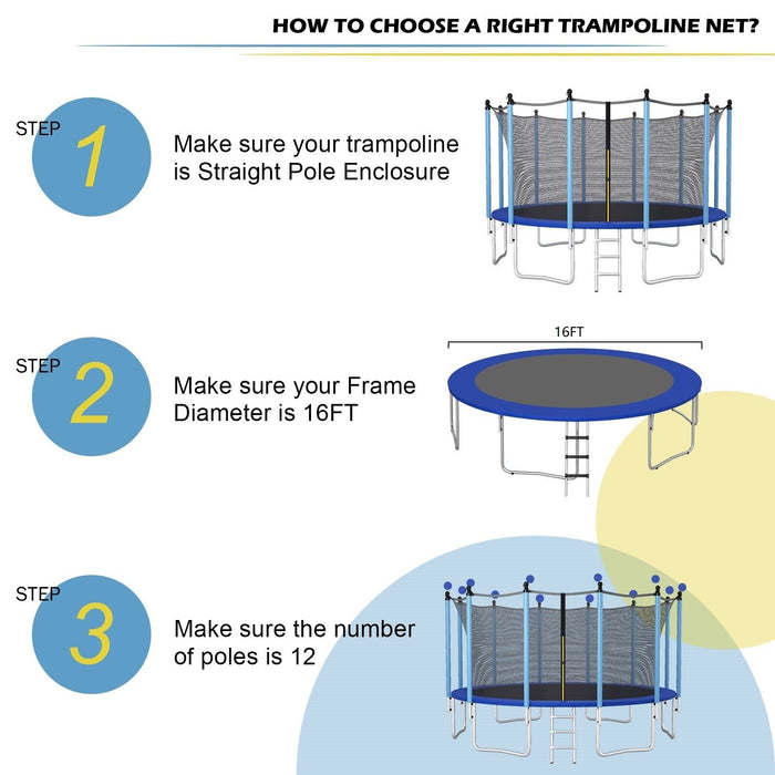 15/16 Feet Trampoline Replacement Safety Net with Adjustable Straps-16 ft