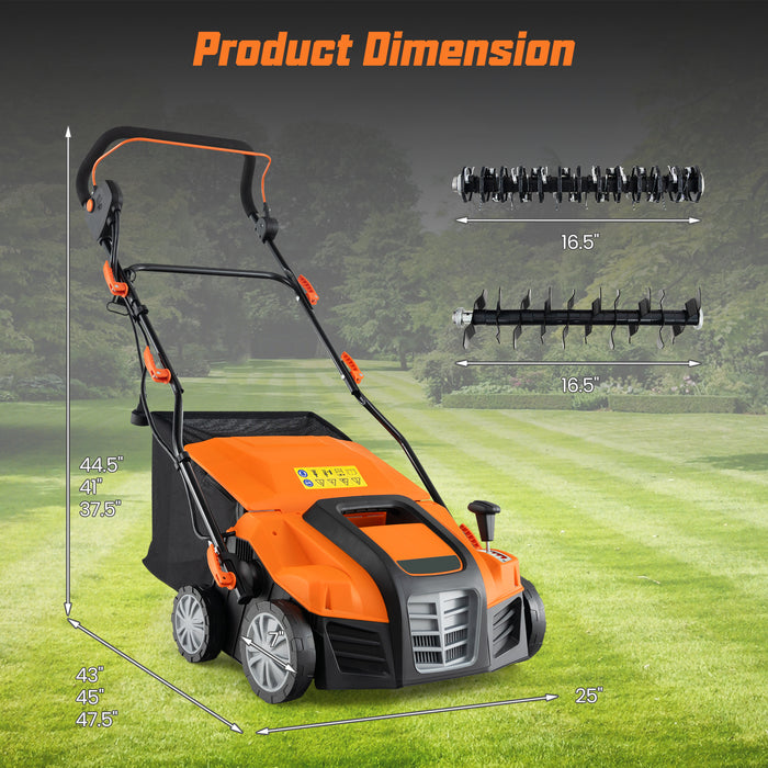 16-Inch Electric Lawn Dethatcher and Scarifier with Collection Bag-Orange