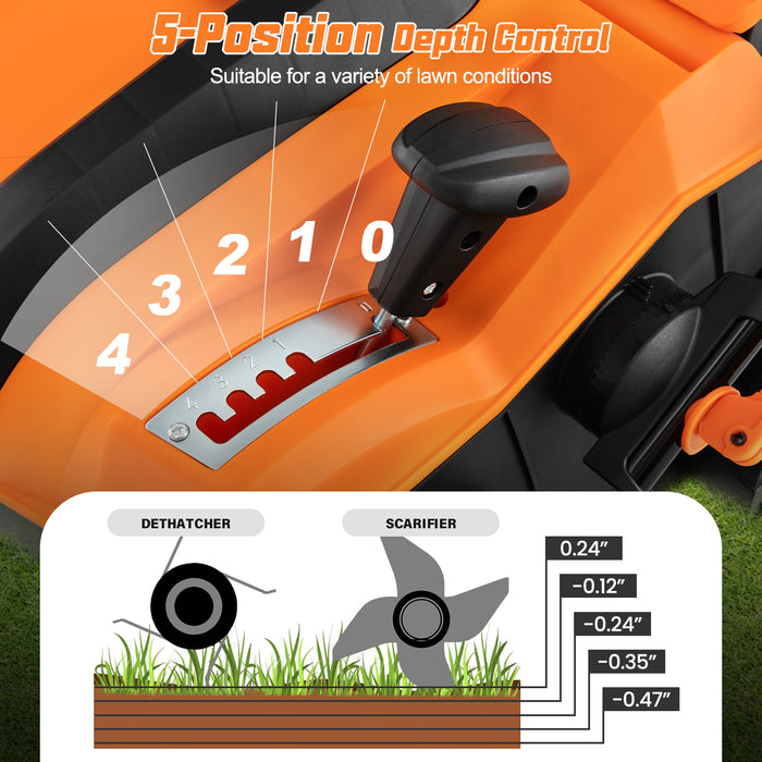 16-Inch Electric Lawn Dethatcher and Scarifier with Collection Bag-Orange