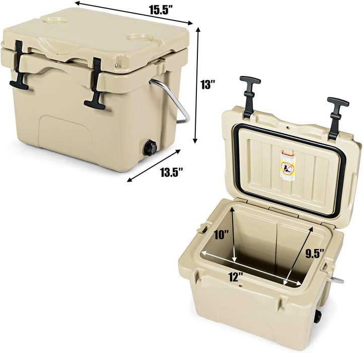 16 Quart 24-Can Capacity Insulated Ice Cooler with 2 Cup Holders-Khaki