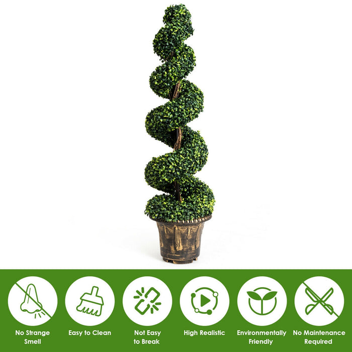 2 Pieces 4 Feet Artificial DÃ©cor Green Boxwood Spiral Tree Set