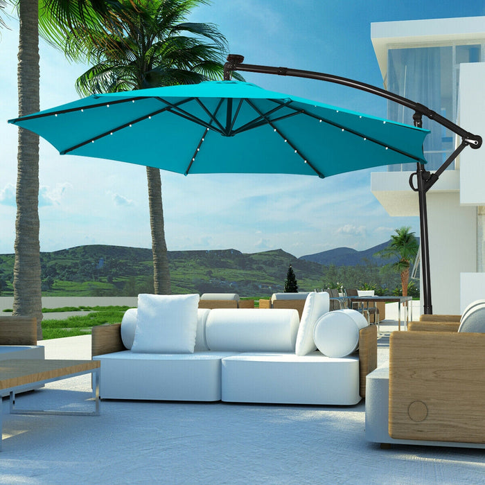 10FT 360Â° Rotation Solar Powered LED Patio Offset Umbrella-Turquoise