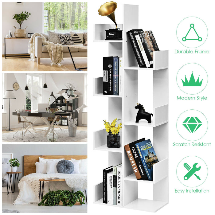 8-Tier Bookshelf Bookcase with 8 Open Compartments Space-Saving Storage Rack -White