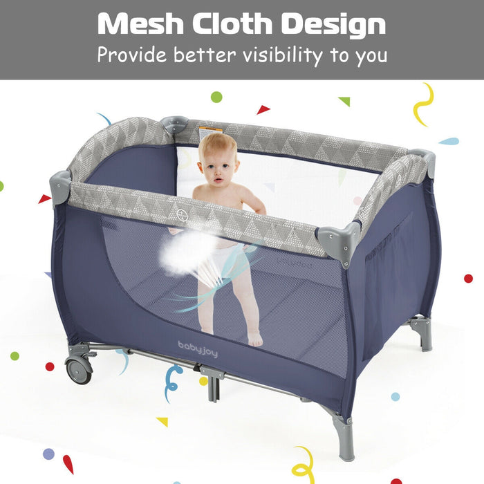 Foldable Safety  Baby Playard for Toddler Infant with Changing Station-Gray