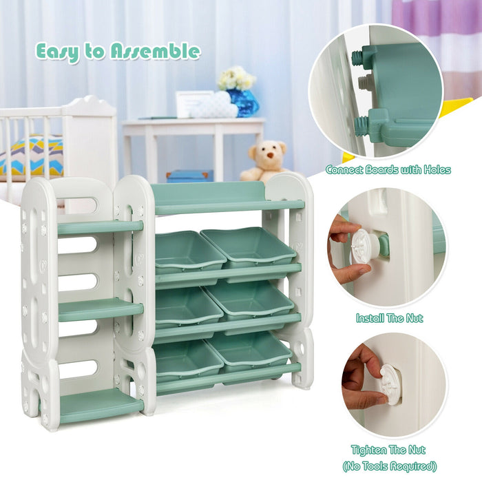 Kids Toy Storage Organizer with Bins and Multi-Layer Shelf for Bedroom Playroom -Green