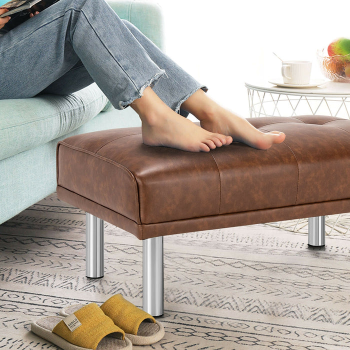 Rectangle Tufted Ottoman with Stainless Steel Legs for Living Room-Brown