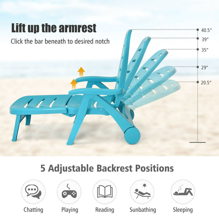 5 Position Adjustable Folding Lounger Chaise Chair-Turquoise