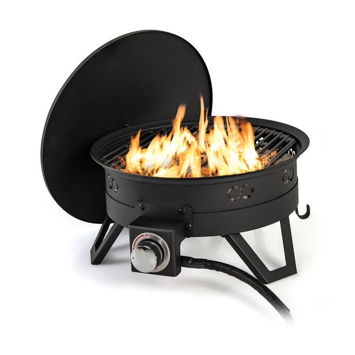 17 Inch Portable Gas Fire Pit with Folding Legs and Removable Grill for Camping-Black