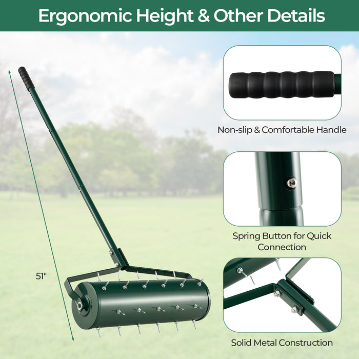 18/21 Inch Manual Lawn Aerator with Detachable Handle Filled with Sand or Stone-21 inches