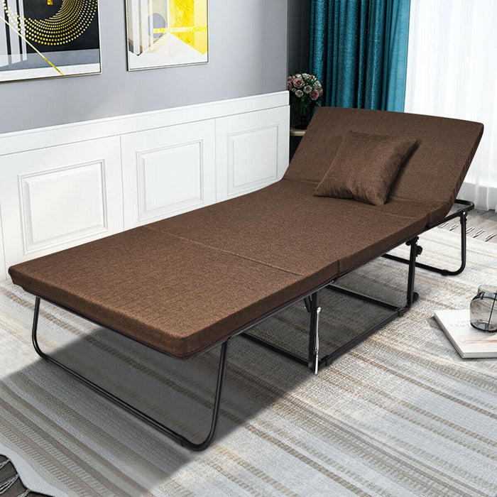 Folding Guest Sleeper Bed w/6 Position Adjustment-Brown