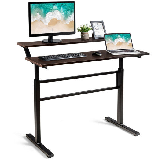 Standing Desk Crank Adjustable Sit to Stand Workstation -Brown