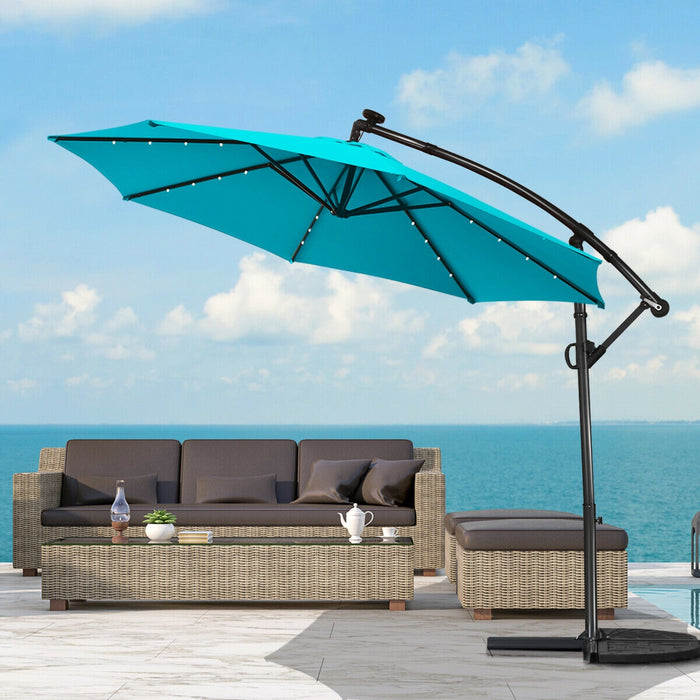 10FT 360Â° Rotation Solar Powered LED Patio Offset Umbrella-Turquoise