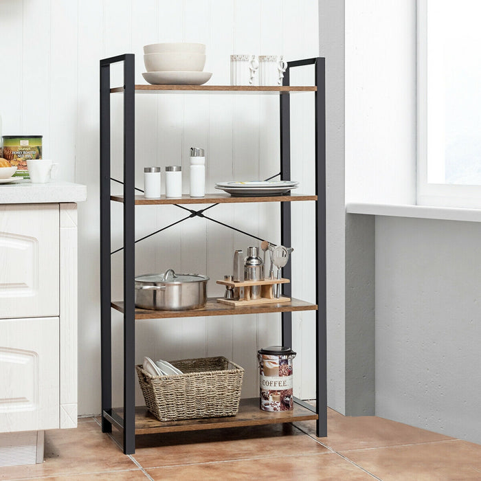 4-Tier Rustic Bookshelf Industrial Bookcase Diaplay Shelf Storage Rack-Brown