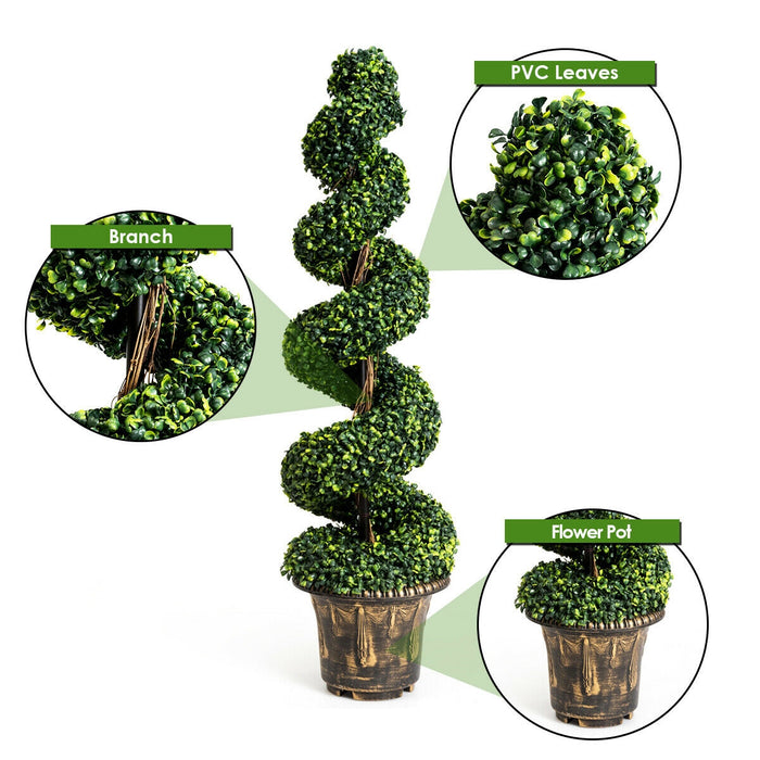 2 Pieces 4 Feet Artificial DÃ©cor Green Boxwood Spiral Tree Set