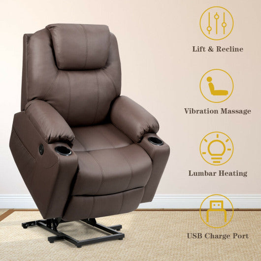 Electric Power Lift Leather Massage Sofa-Brown