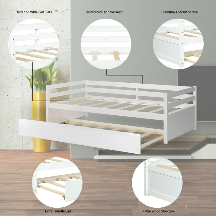 Twin Size Wooden Slat Trundle Platform-White