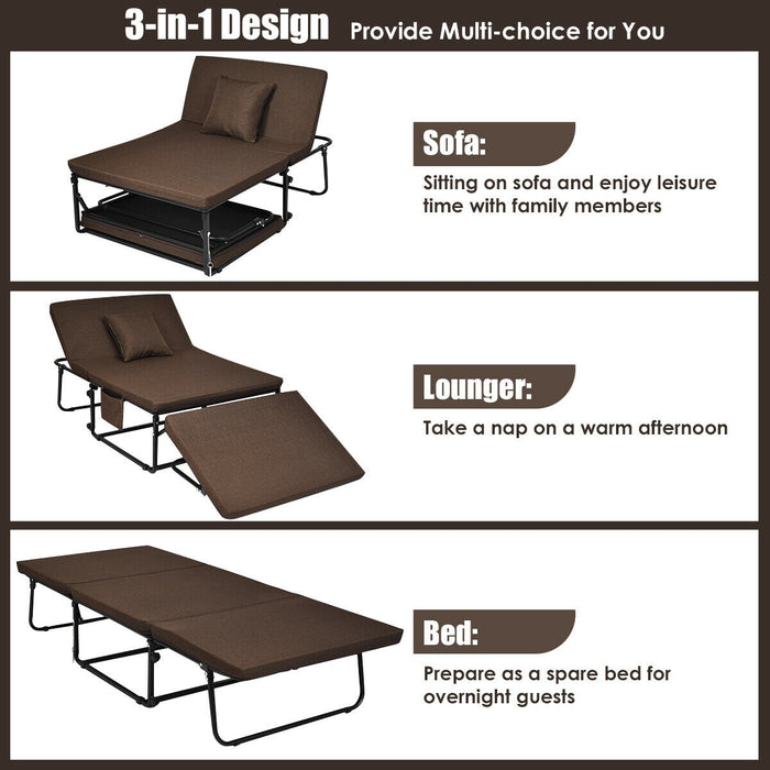 Folding Guest Sleeper Bed w/6 Position Adjustment-Brown