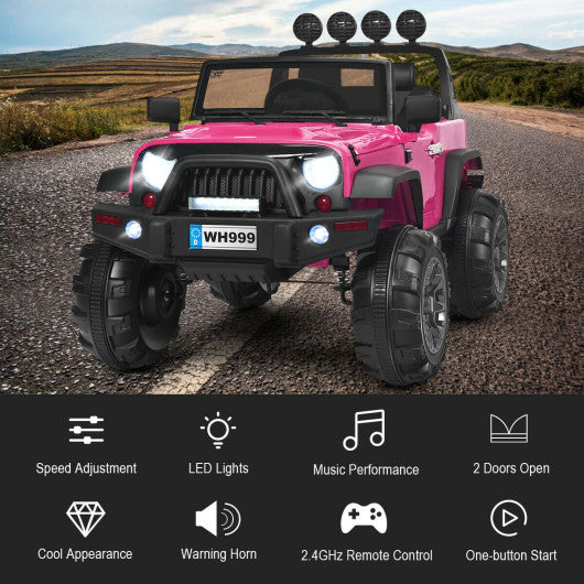 12V Kids Ride On Truck with Remote Control and Double Magnetic Door-Pink