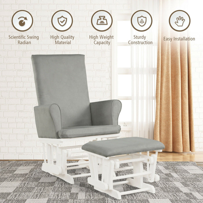 Baby Nursery Relax Rocker Rocking Chair Glider and Ottoman Cushion Set-Gray