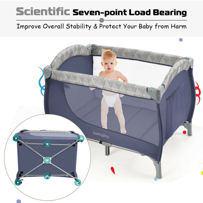 Foldable Safety  Baby Playard for Toddler Infant with Changing Station-Gray