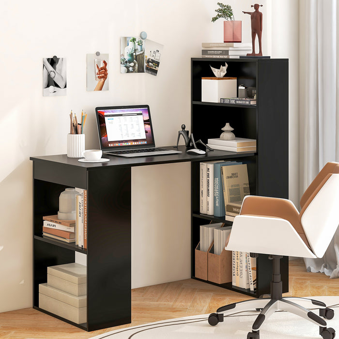 Computer Desk Writing Workstation Office with 6-Tier Storage Shelves-Black