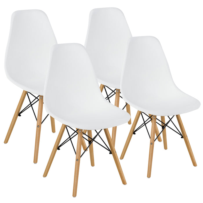 Set of 4 Modern Armless Dining Chairs Plastic Chairs with Wood Legs-White