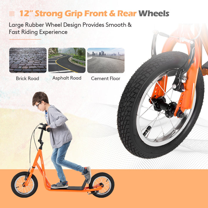 Height Adjustable Kid Kick Scooter with 12 Inch Air Filled Wheel-Orange