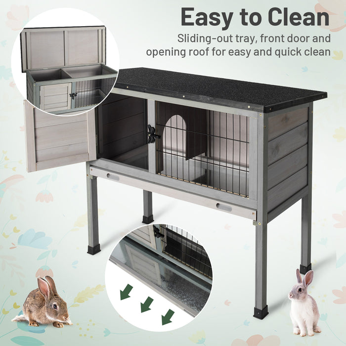 Small Elevated Rabbit Hutch with Hinged Asphalt Roof and Removable Tray