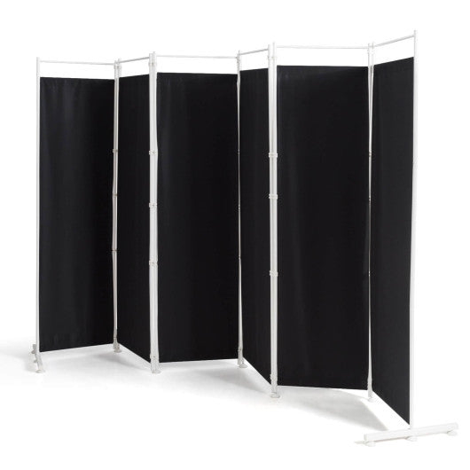 6-Panel Room Divider Folding Privacy Screen with Steel Support Base-Black