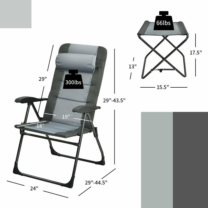 Set of 2 Patiojoy Patio Folding Dining Chair with Ottoman Set Recliner Adjustable-Gray