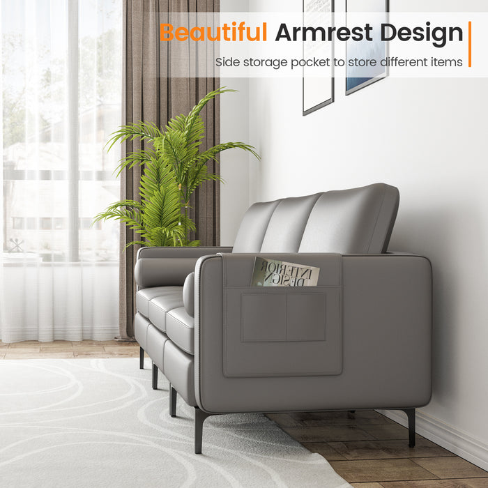 3-Seat Sofa Sectional with Side Storage Pocket and Metal Leg-Light Gray